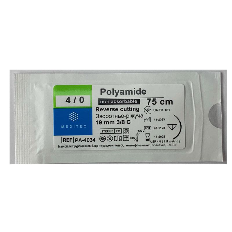 USP 4/0, монофіламентний, 3/8 кола, довжиною 19 мм Meditec® РА-4034